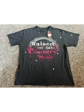 American Highway Raised on 90's Country Music Black Short Sleeve T-Shirt Size S